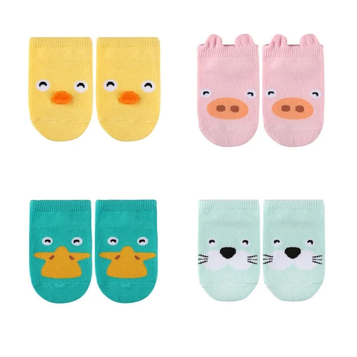 4Pairs/lot Cute Cartoon Non-slip Baby Socks Newborn Toddler