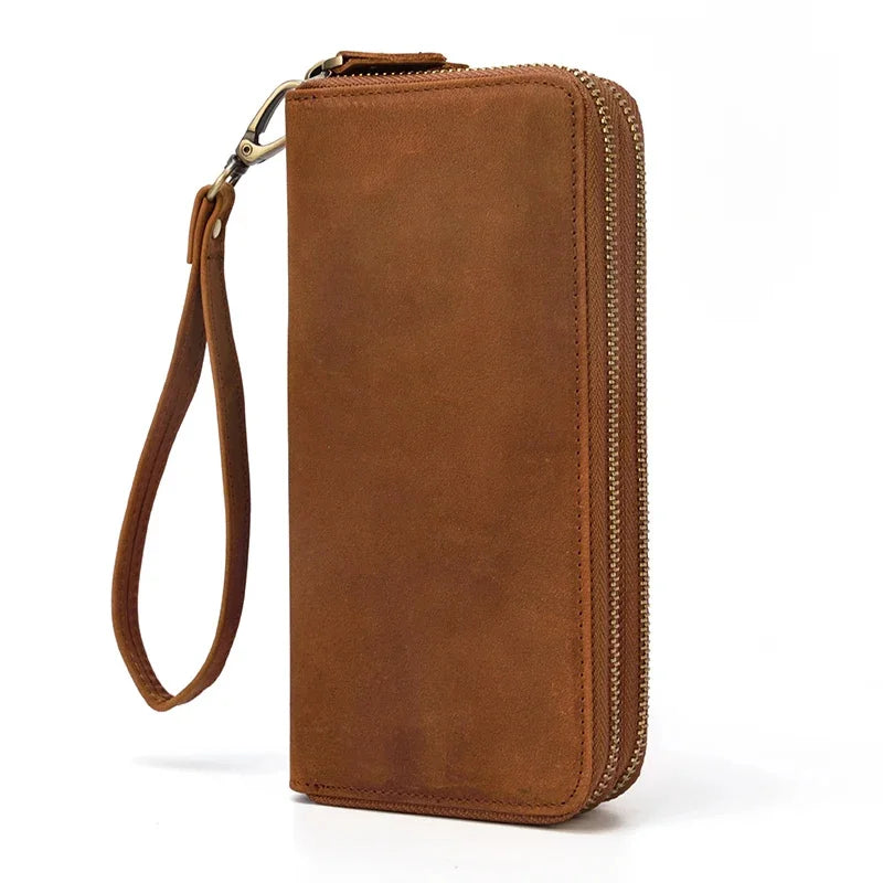 Newsbirds Womens Men s Clutch Wallet Vintage Crazy Horse Leather Zipper Long Wallets Purse for 6" Phone Card Pocket Carteira