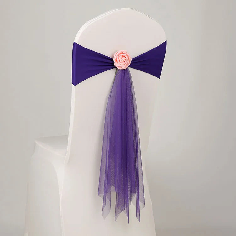 10pcs/lot Stretch Organza Chair Sash with Rose Ball