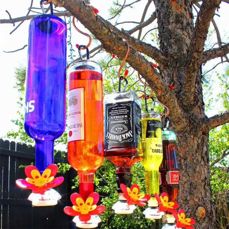 Flower Hummingbird Feeder Bird Seed Green Wine Bottle