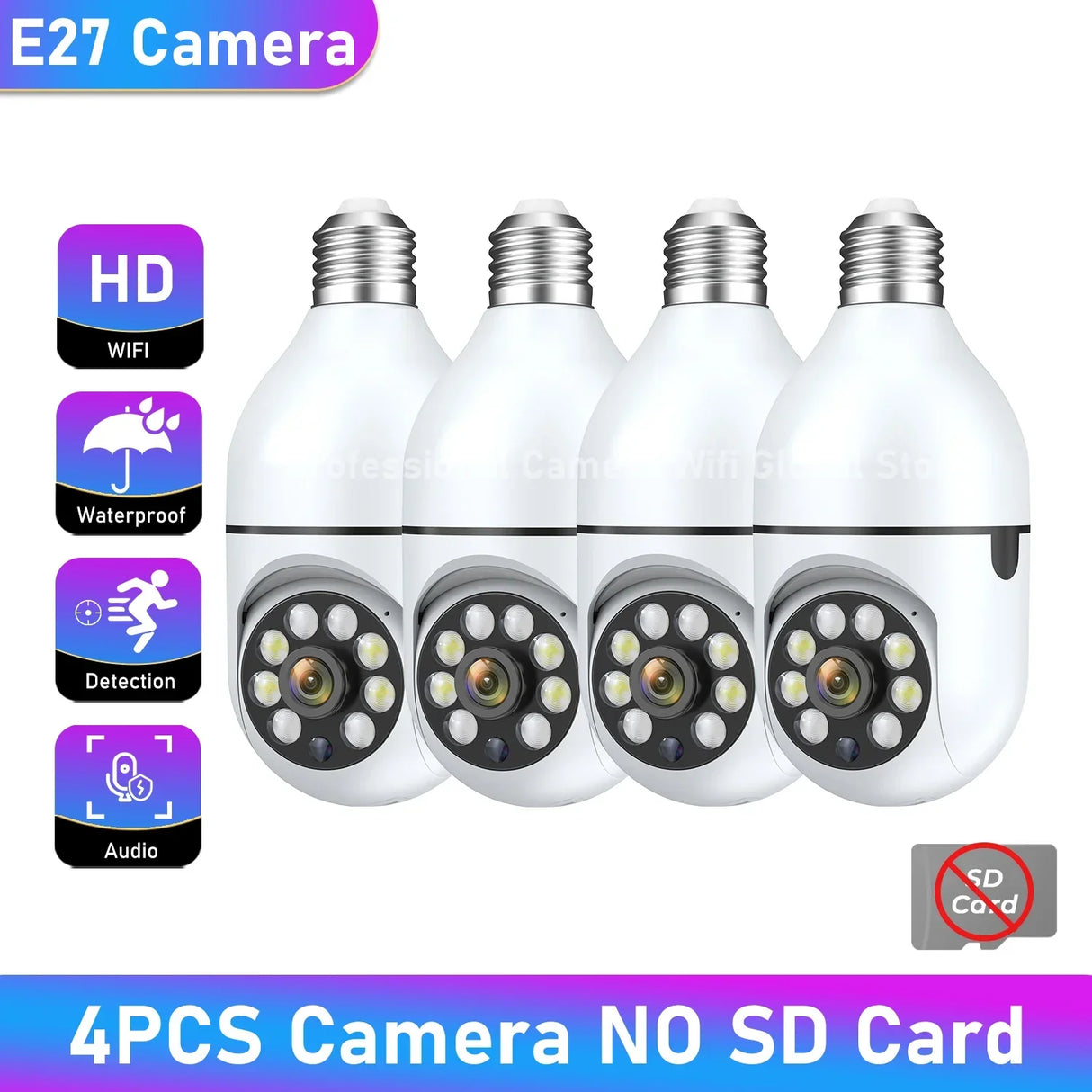 1/2/4PCS E27 Bulb Wifi Camera Surveillance Night Vision