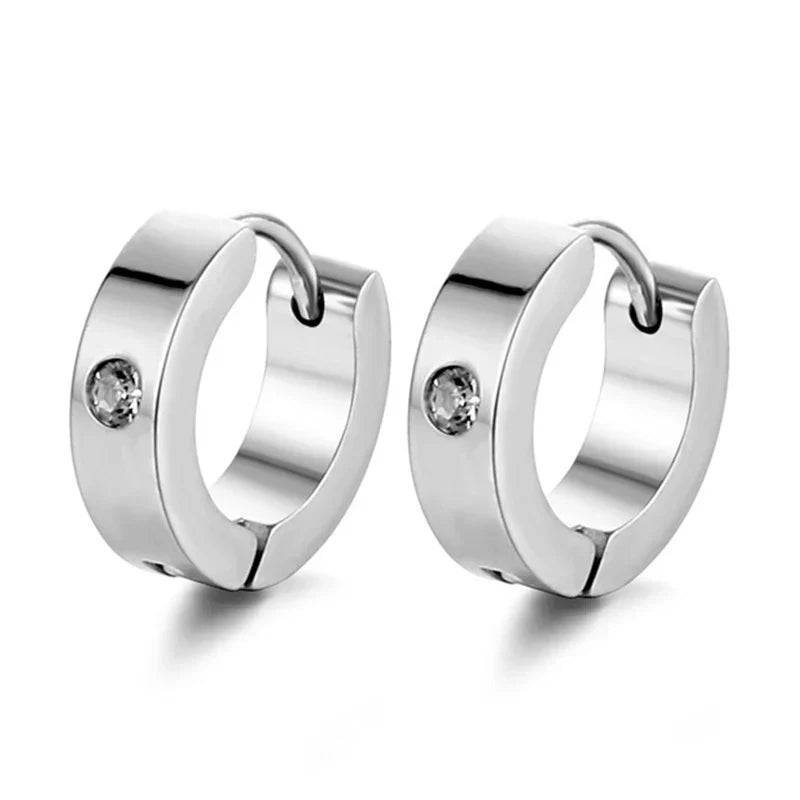New Trendy Round Hoop Earrings Simple Zircon Stainless
