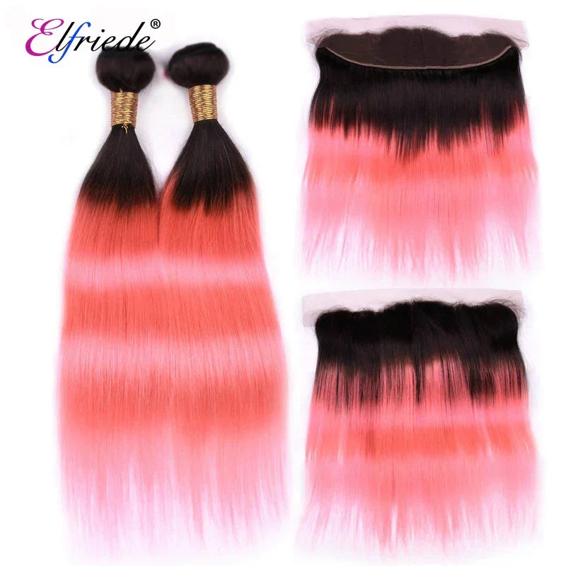 Elfriede #T1BPink Straight Ombre Colored Hair Bundles with