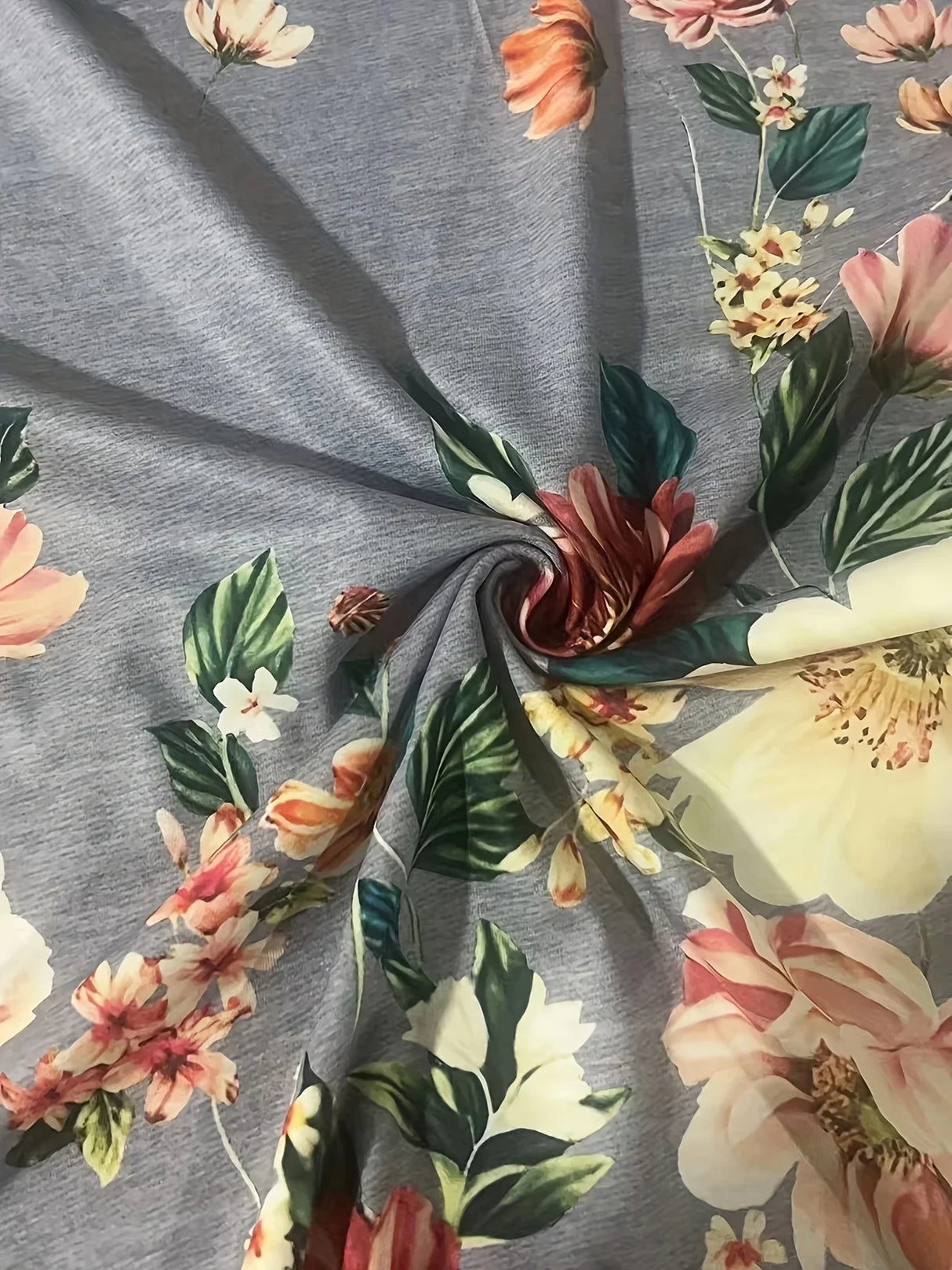 Plus Size Women Long Sleeve VNeck Flower Print