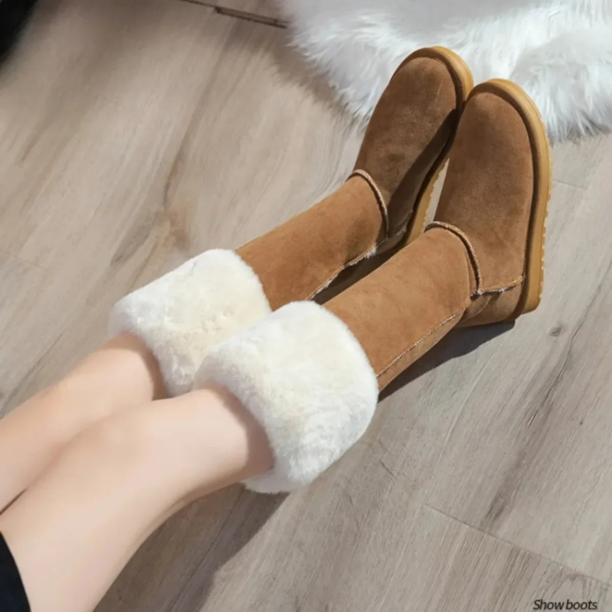 Winter Women's Short Plush Suede Snow Boots Fashion