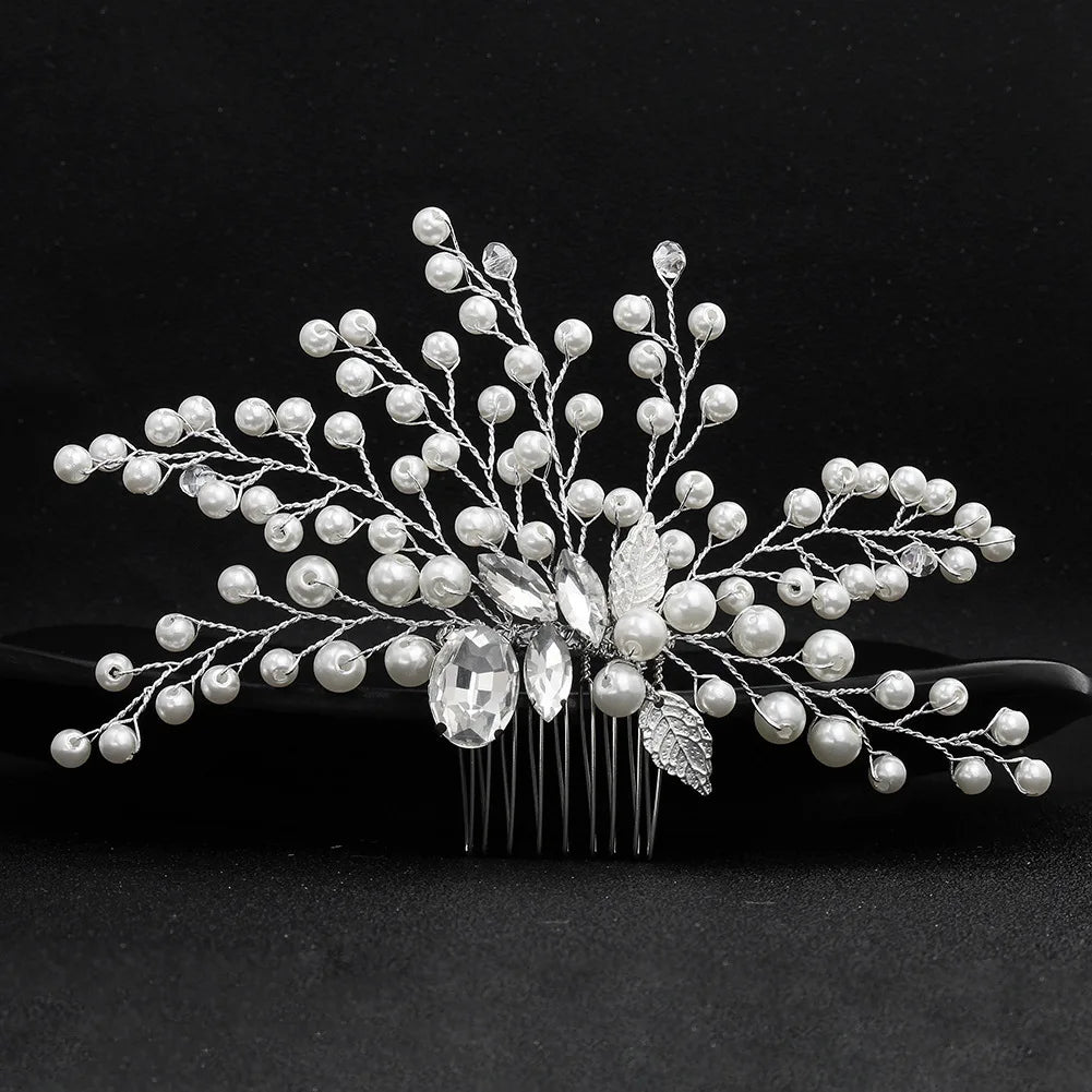 Silver Color Flower Hair Comb Clip Girls Handmade