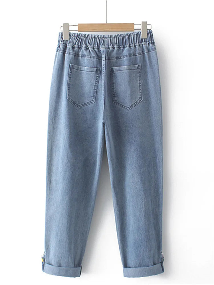 Plus Size Womens Jeans Elastic High Waist Stretch