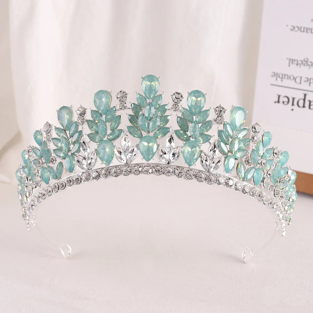 Baroque Green Opal Wedding Headband Crystal Bridal Crowns