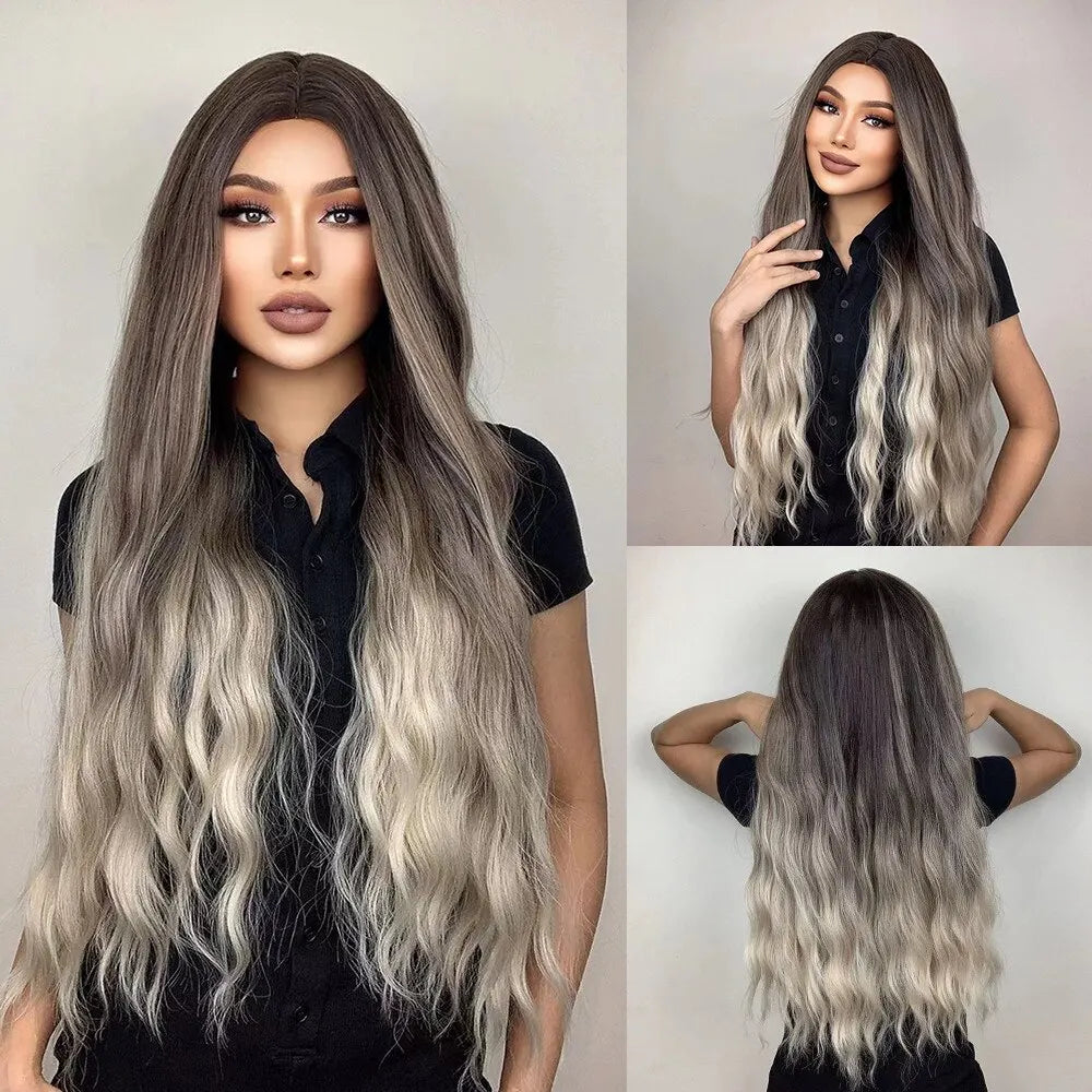 HAIRCUBE Long Brown Curly Wavy Wig for Women