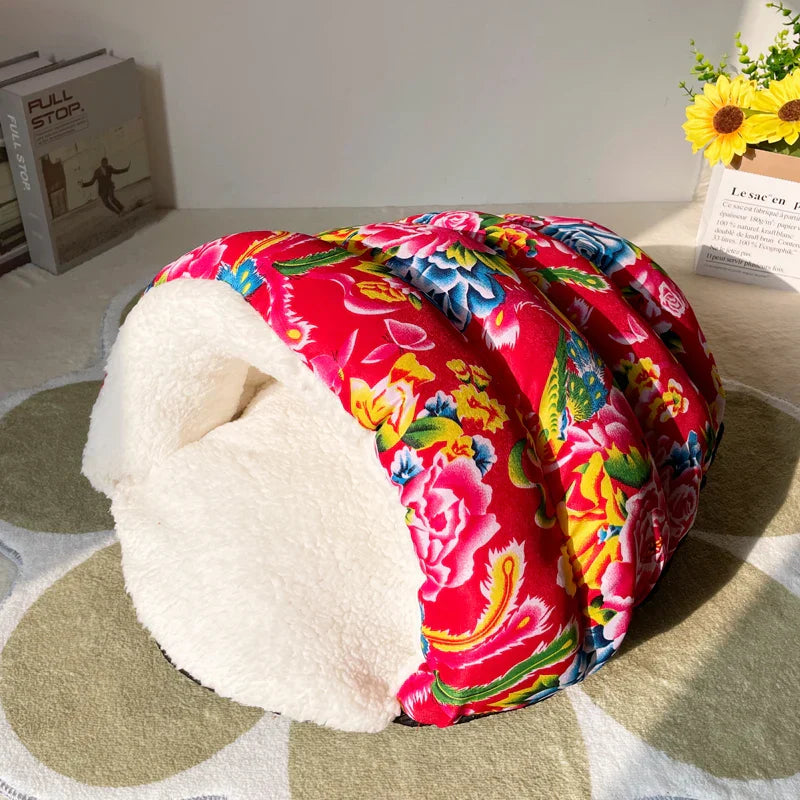 Washable Cozy Plush Pet Bed Winter Warm Flower