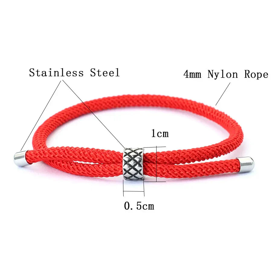 Lucky Red Thread Bracelet With Stainless Steel Rings