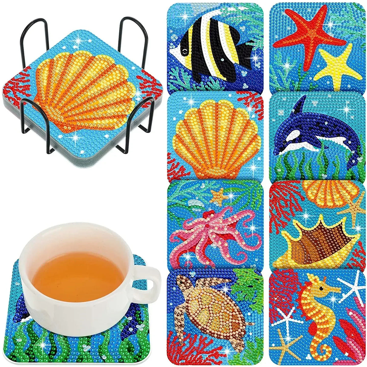 8Pcs DIY Diamonds Painting Coaster Animal Flower Non-slip