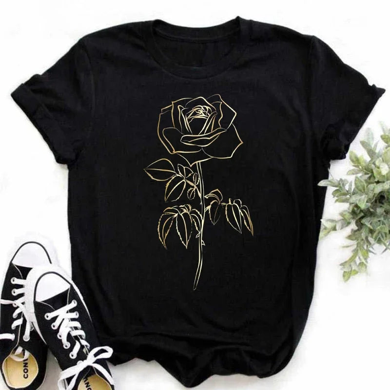 Plus Size Maycaur New Fashion Gold Rose Print