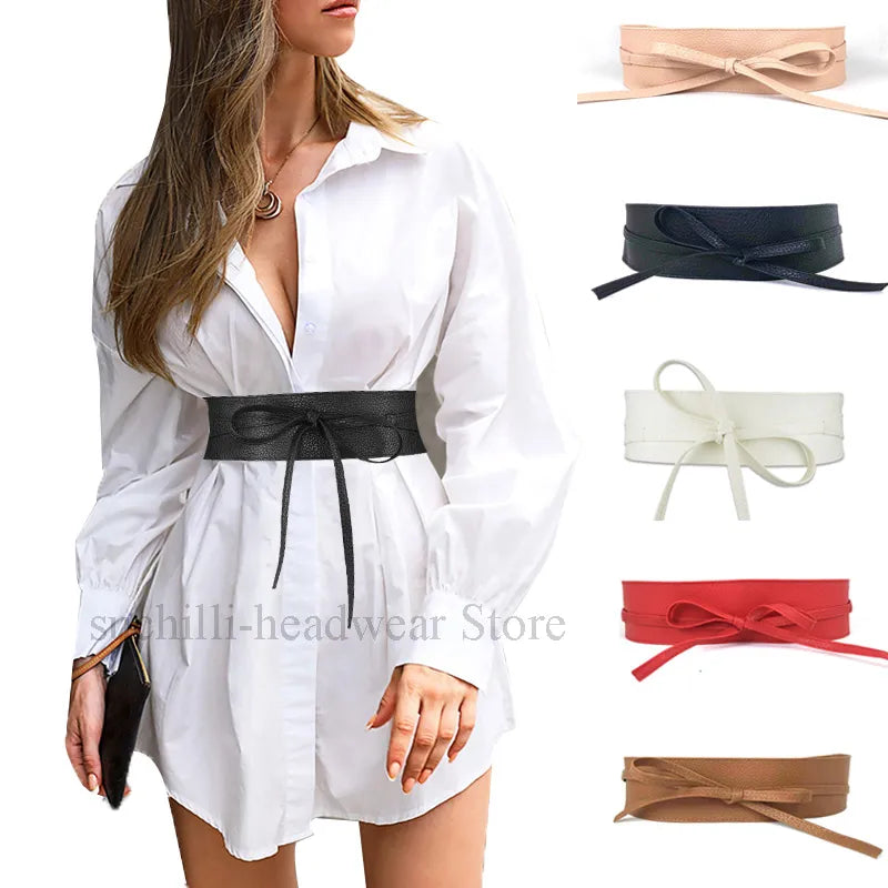 Women Belt for Dress Leather Bowknot Wide Belts