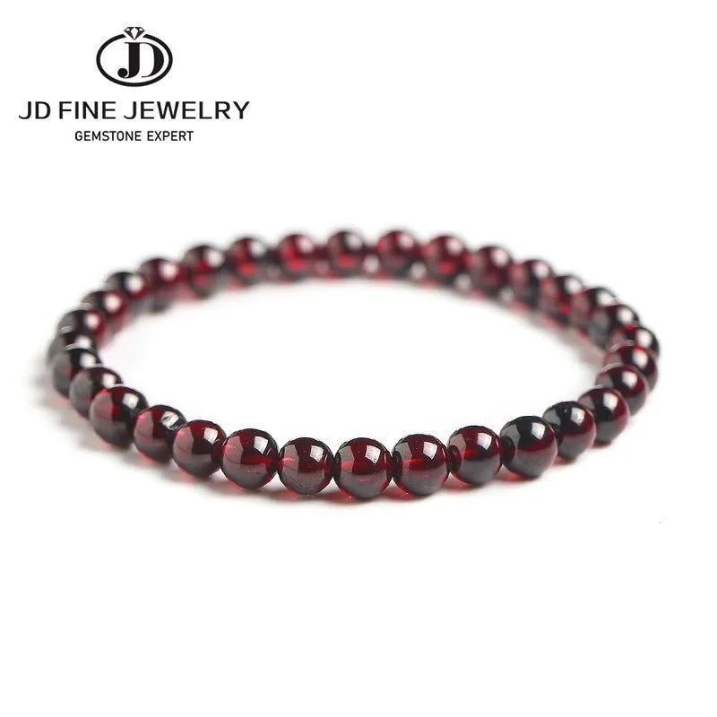 JD Natural Wine Red Garnet Beaded Bracelet Women