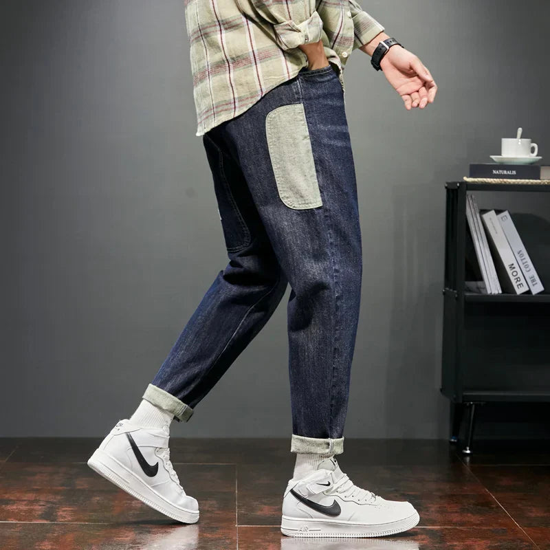 Jeans Men Dark Blue Loose Fit Spring and