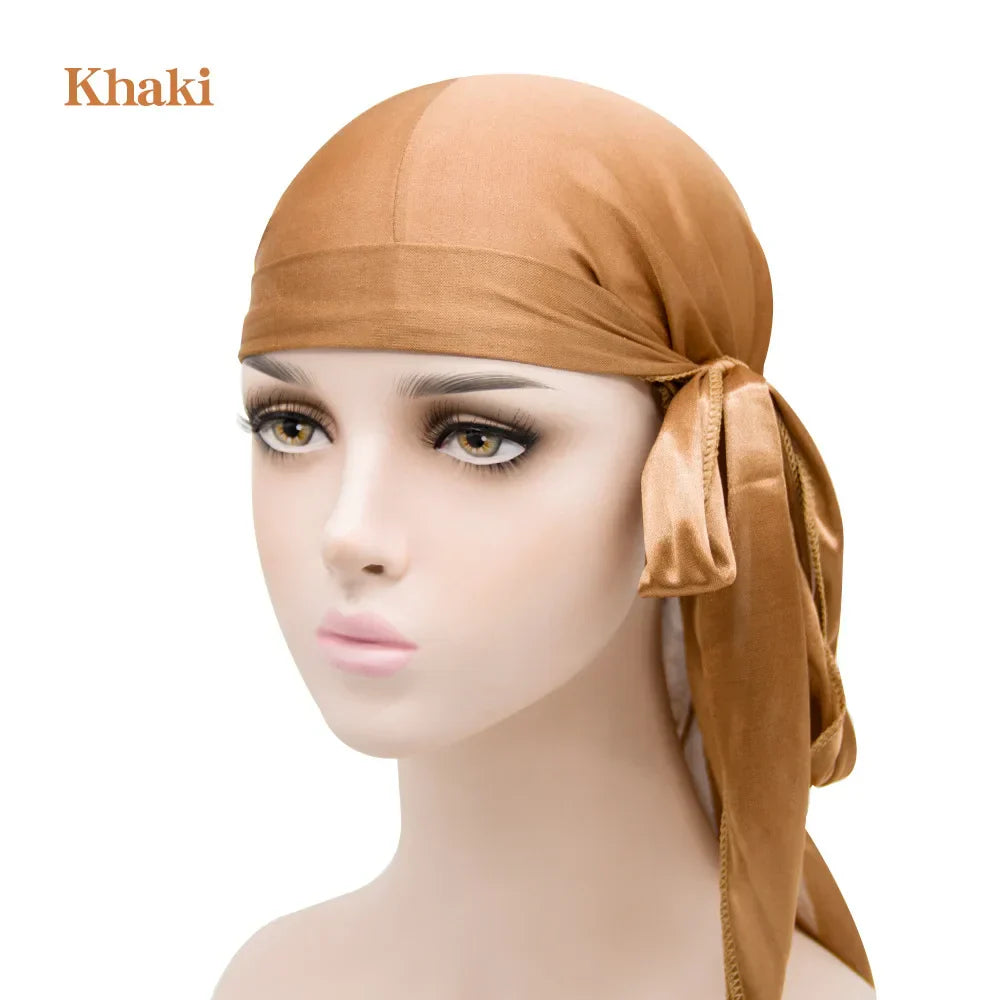Unisex Silky Satin Durags Bandanas Turban Hat Elastic