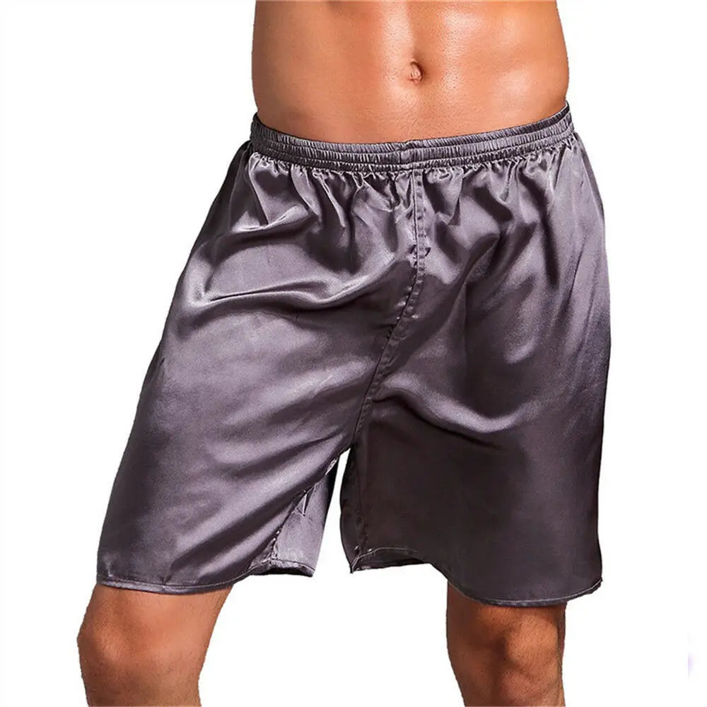Mens Silk Satin Loose Boxers Briefs Pajamas Casual