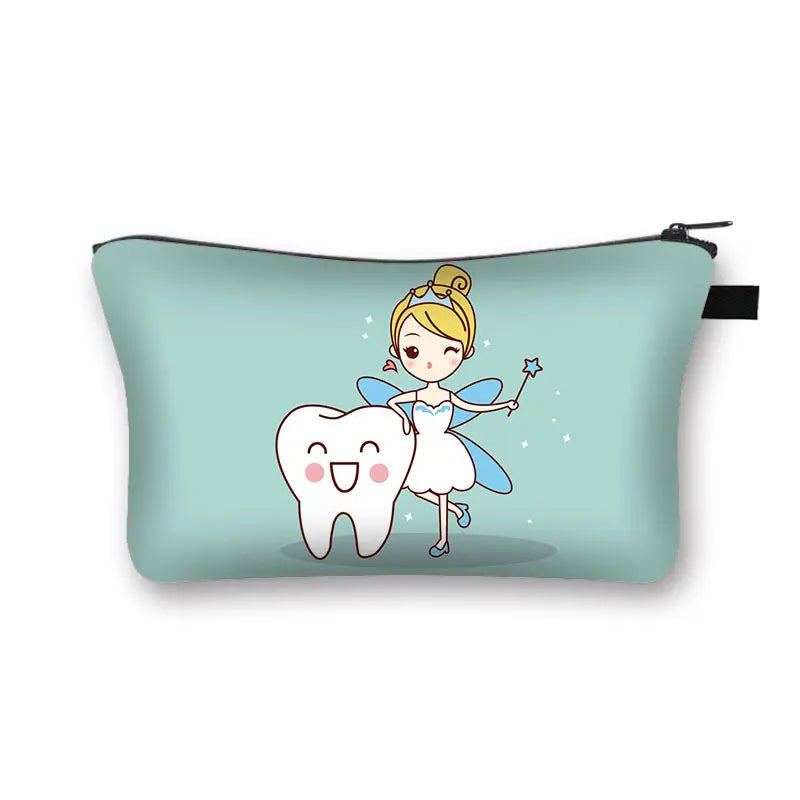 Cartoon Teeth and Tooth Fairy Print Cosmetic Case