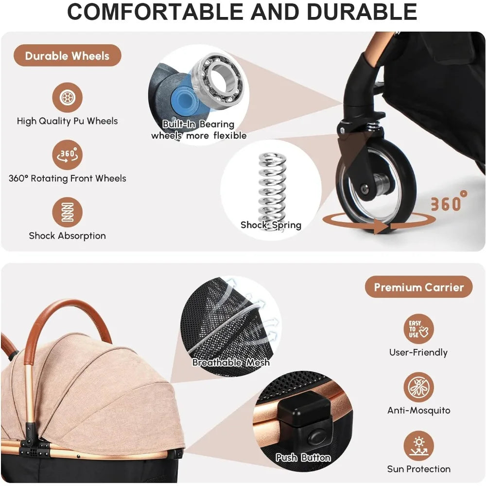 Push Button Dog Pet Stroller No-Zip With Detachable