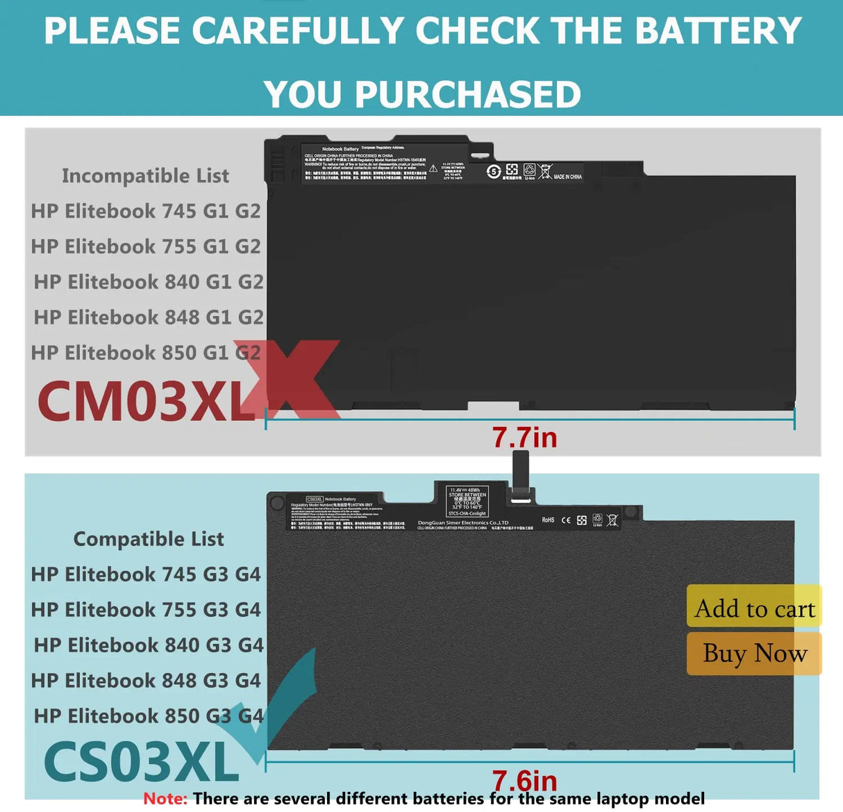 CS03XL Battery for HP Elitebook 840 848 850