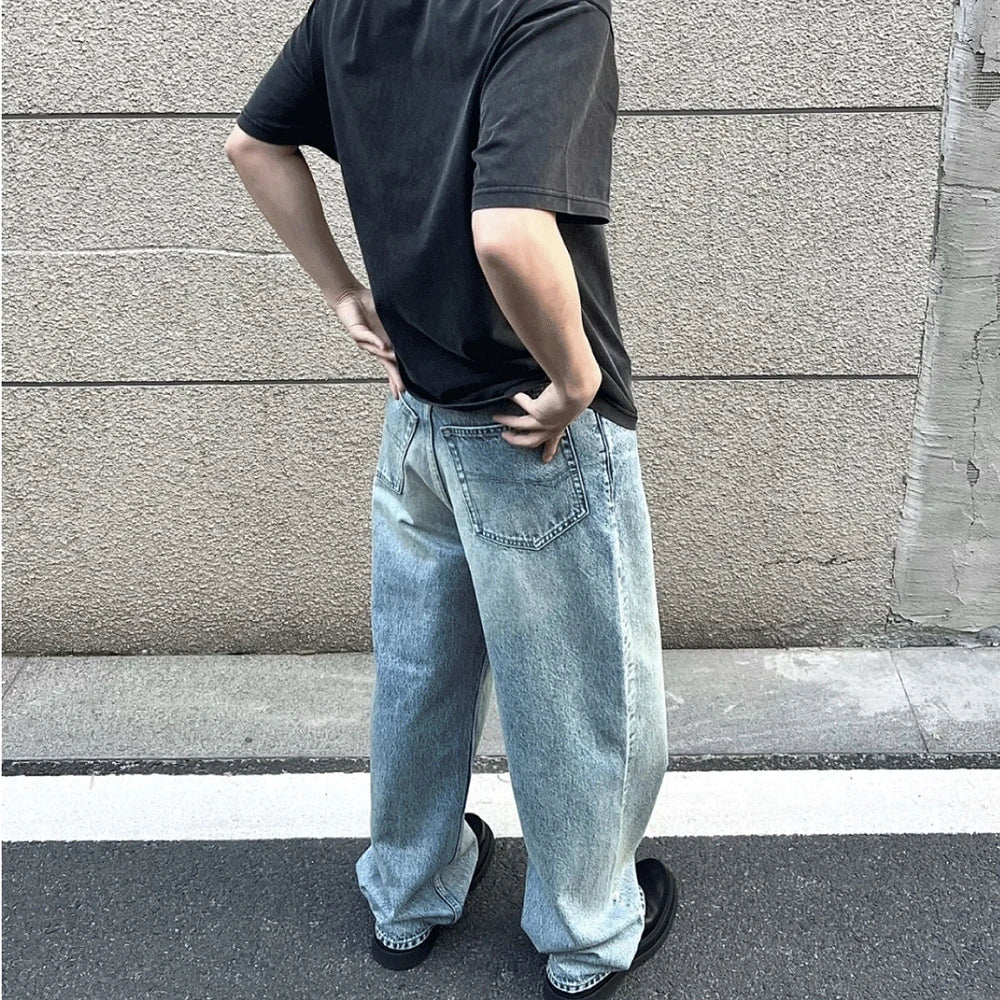 High Street Washed Blue Wide Leg Baggy Jeans