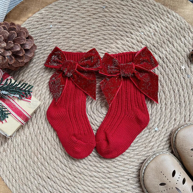 Winter Baby Girls Christmas Long Socks Kids Cotton