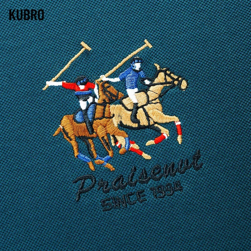 KUBRO Men's High Quality Embroidery Brand Plaid Long