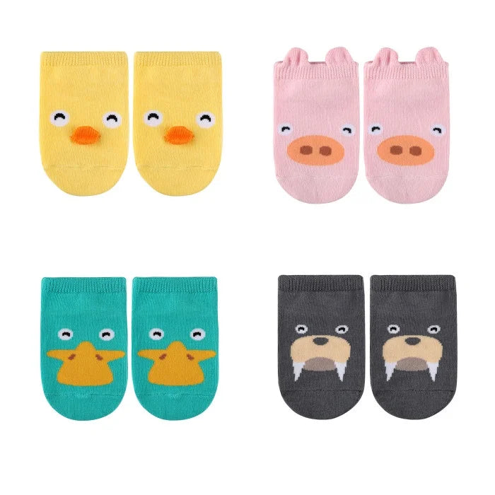 4Pairs/lot Cute Cartoon Non-slip Baby Socks Newborn Toddler
