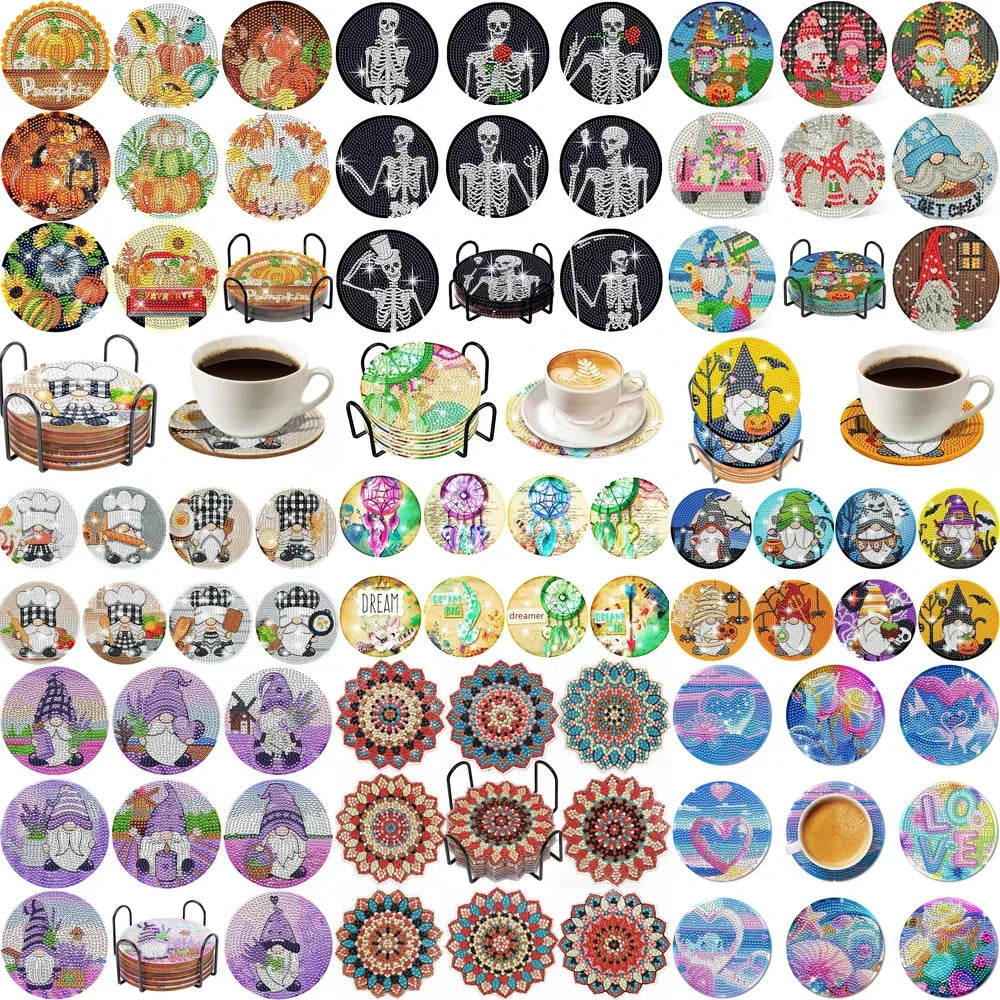 8Pcs DIY Diamonds Painting Coaster Animal Flower Non-slip