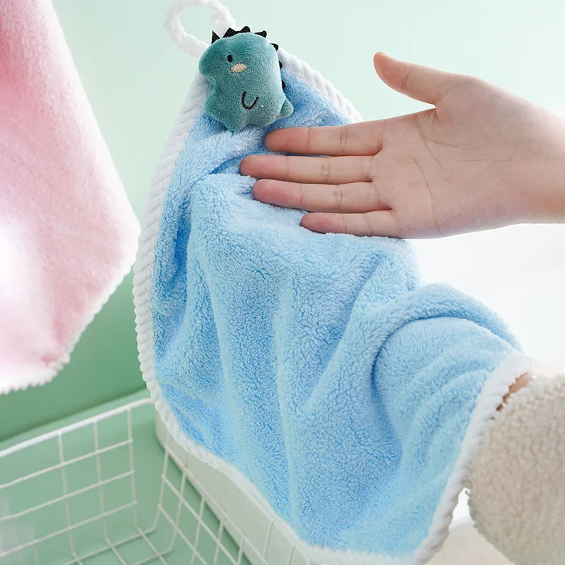 Cute Cartoon Hanging Hand Towels Soft Plush Absorbent