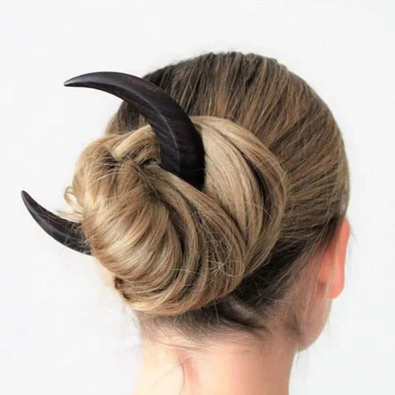 Wood Moon Crescent Shaped Hair Clip Hair Forks