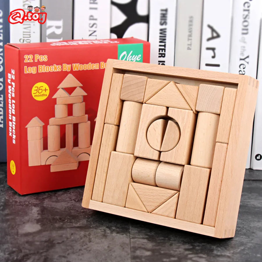 22pcs Building Blocks Beech Wooden Log Stacking Blocks