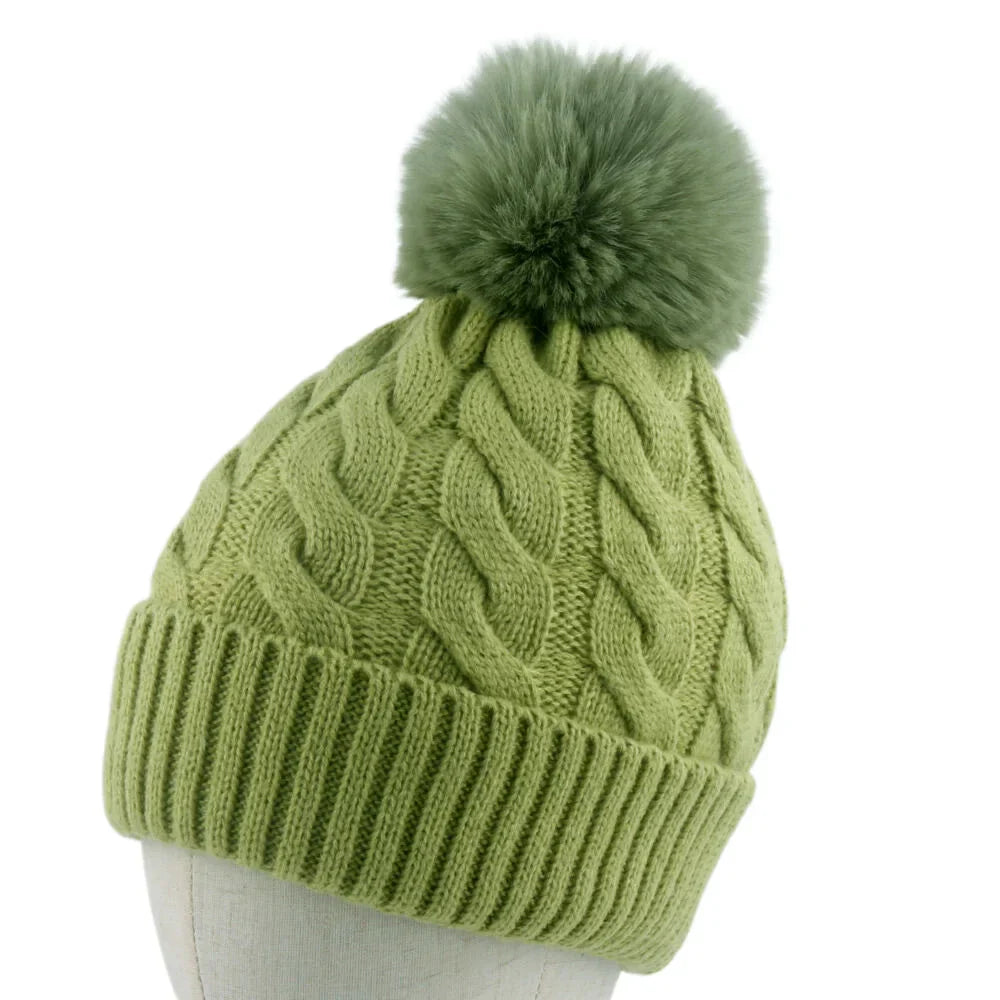 Warm Fleece Lined Hat Women Winter Beanies Cable