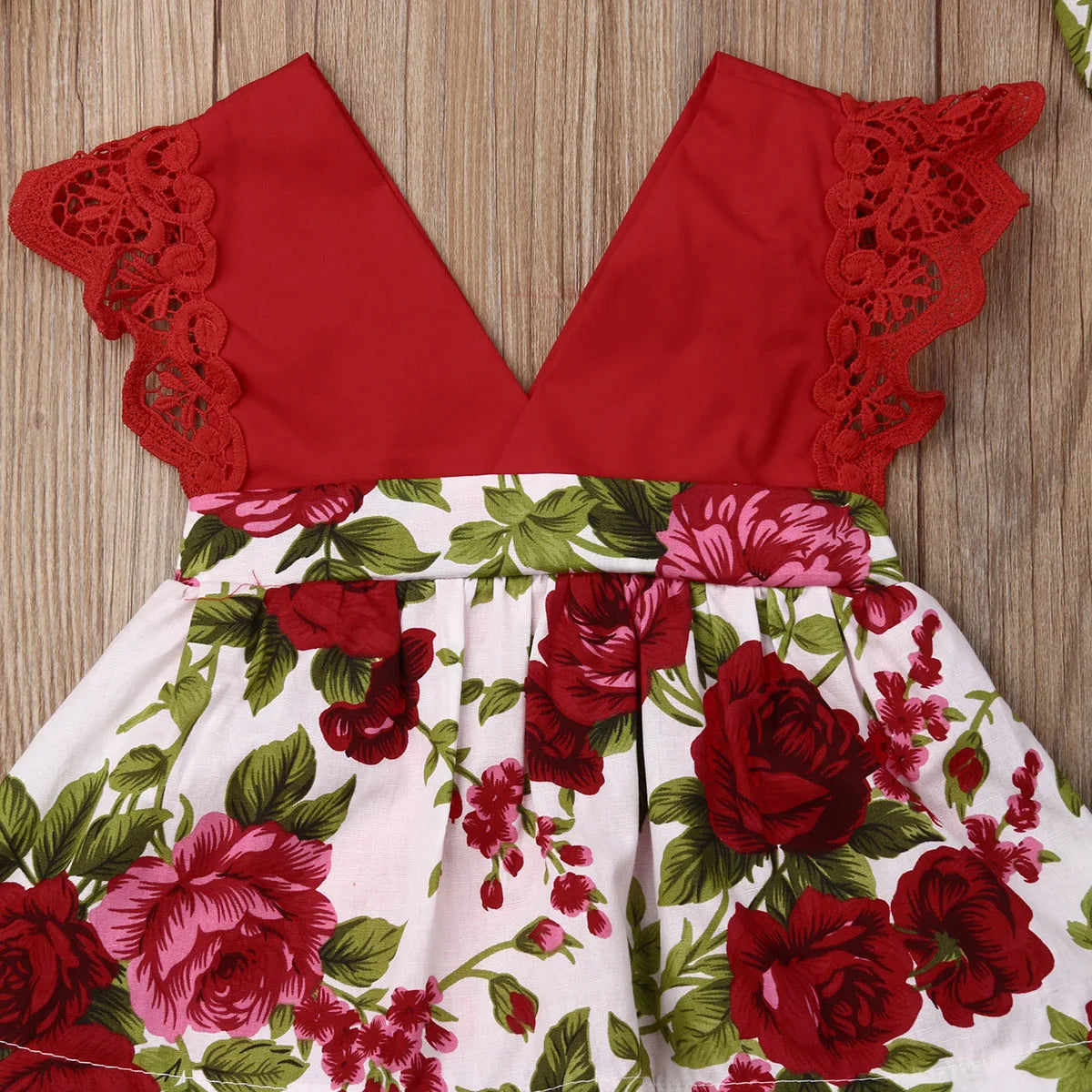 Newborn Baby Girl Princess Rompers Floral Print Sleeveless