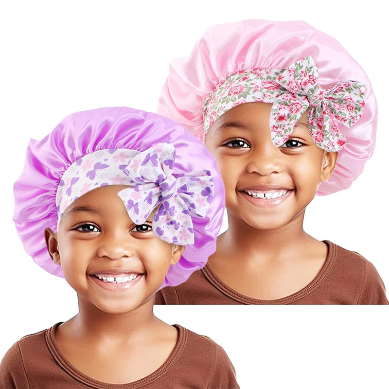 2PCS/LOT Baby Elastic Wide Edge Satin Nightcap Cute