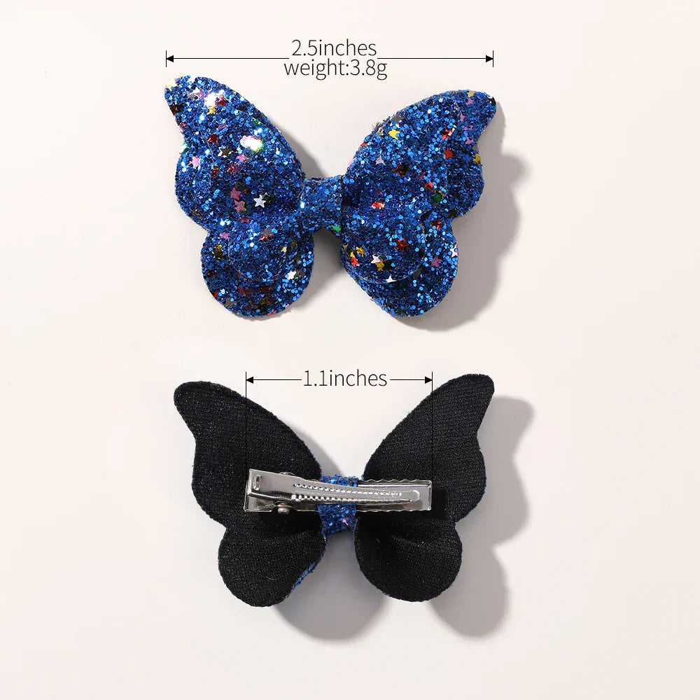 2/4/5Pcs Girls Cute Sequins Double Butterfly Hair Clip