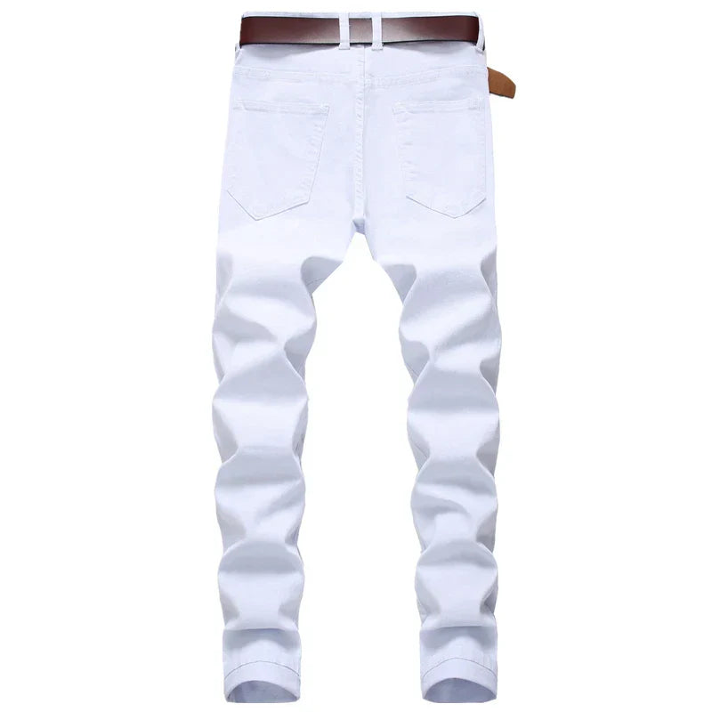 Straight Hole Destruction Trousers Distressed Jeans Men Denim