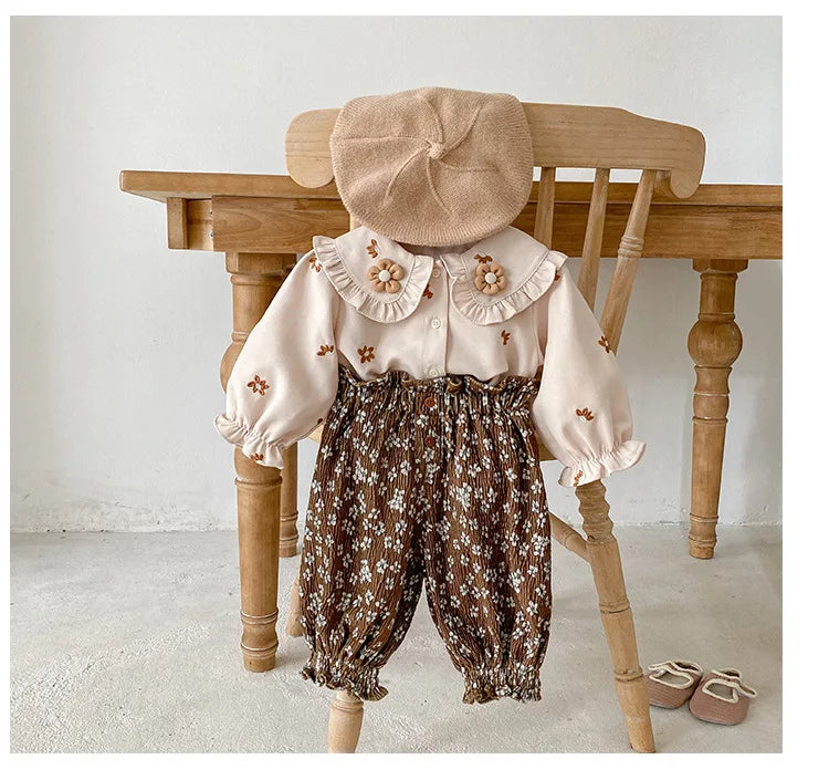 RiniLucia Autumn Baby Girls Floral Cotton T-shirt Children