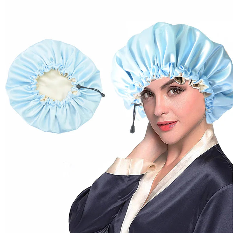Ladies Satin Nightcap Solid Color Simple Drawstring Adjustable