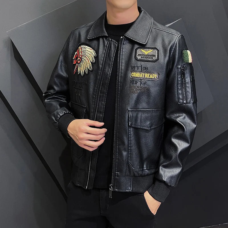 2023 New Casual Motorcycle Windbreaker Zip Lapel Collar
