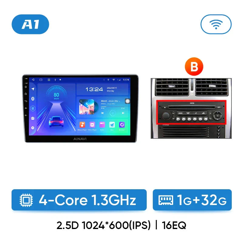 Ainavi Wireless CarPlay Android Auto For Peugeot 307