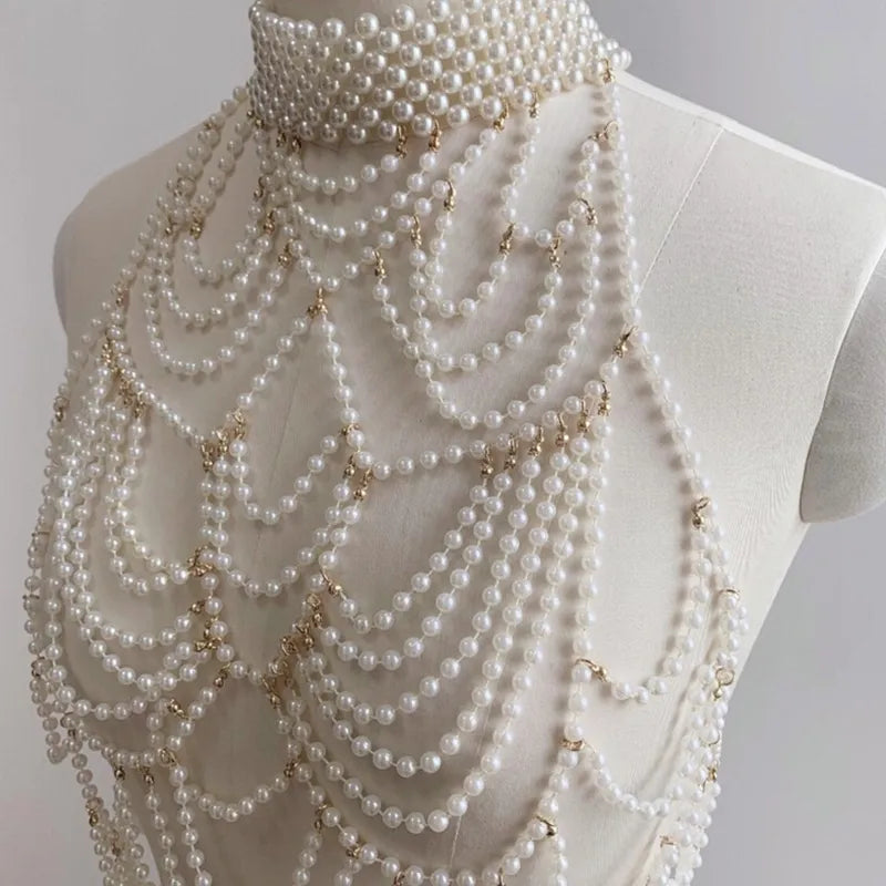 Body Chain Jewelry Pearl Sexy Beaded Collar Shoulder