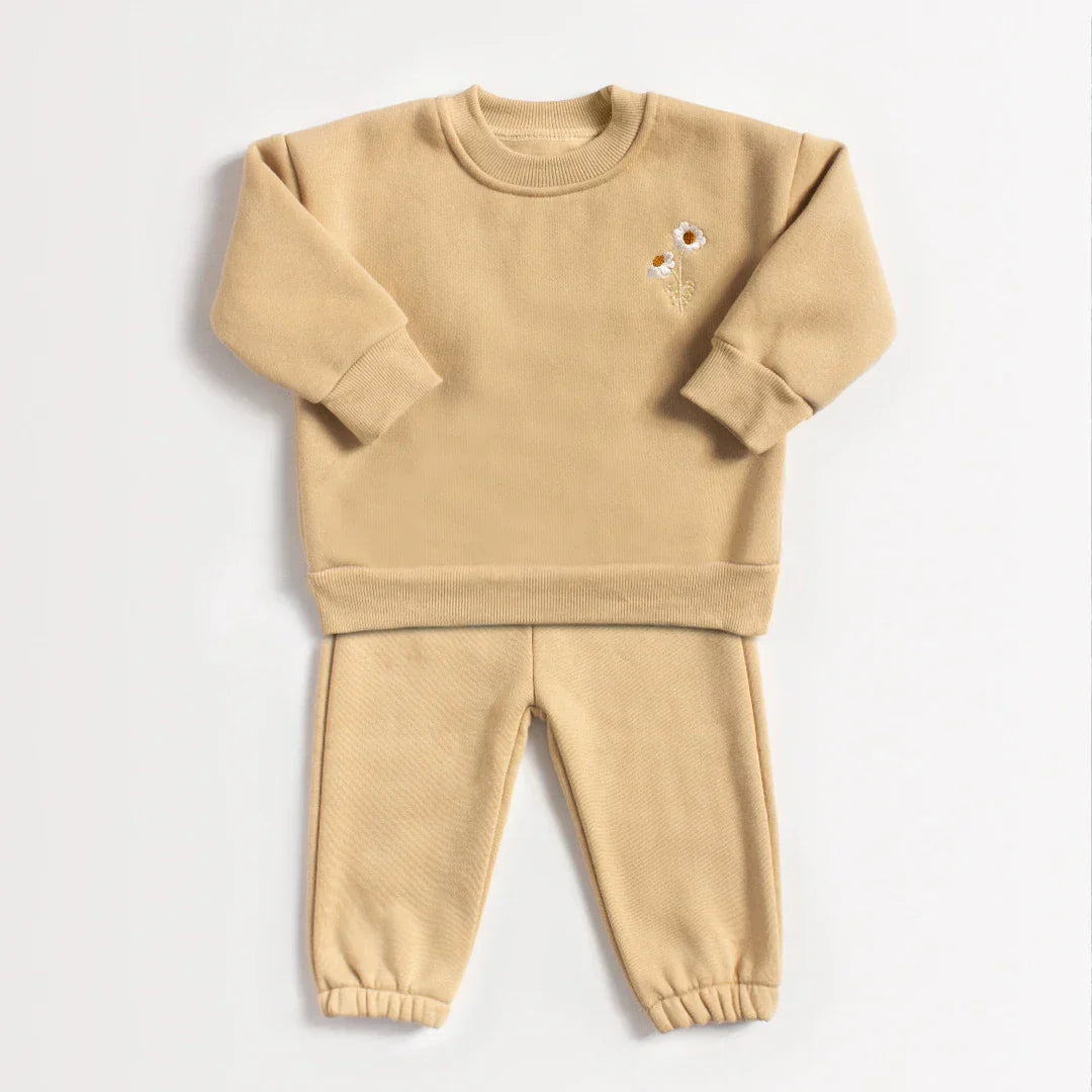 Baby Girls Clothes Set Fleece Embroidery Daisy Pullover