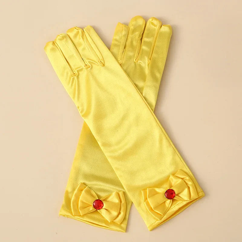 1 Pair Bow Satin Gloves for Kids - Stage Dance & Wedding Accessories