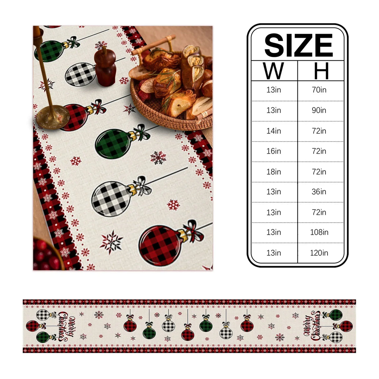 Merry Christmas Tree Ball Linen Table Runners Holiday