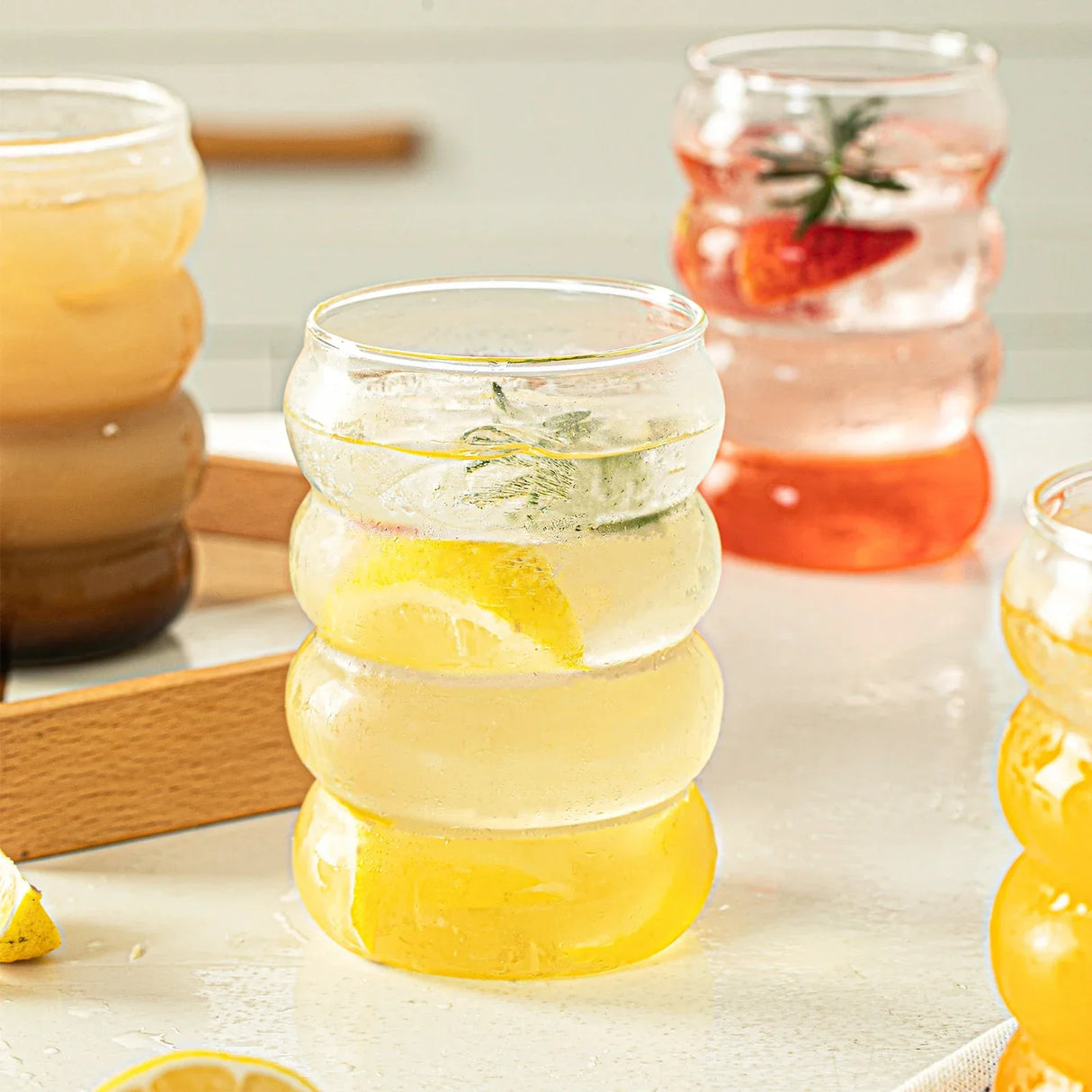 4PCS Creative Glass Cup with Lid Straw Heat-resistant