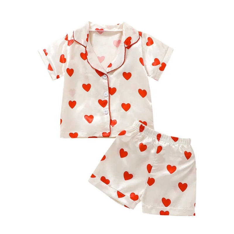 2023 Fashion Children Summer Pajama Sets Silk Satin