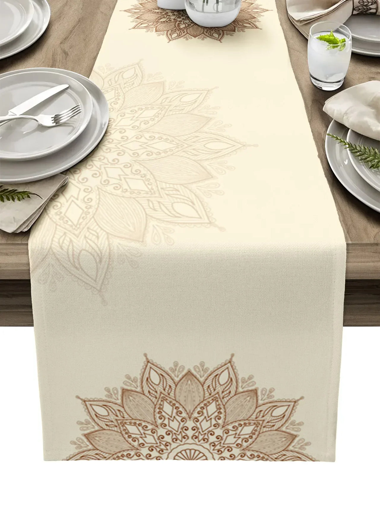 Mandala Flowers Linen Table Runner Kitchen Table Decoration