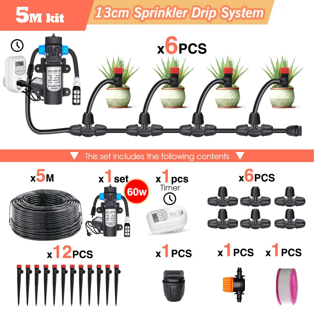 50-5M Garden Drip Irrigation System with Pump & Sprinklers